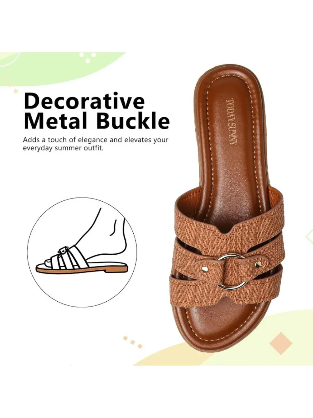 Women's Dark Brown Leather Summer Comfortable Open Toe Slip On Beach Flat Sandal